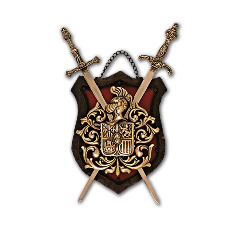 800x800 Coat Of Arms 2 Wooden Swords On Red Background (39x20 Cm