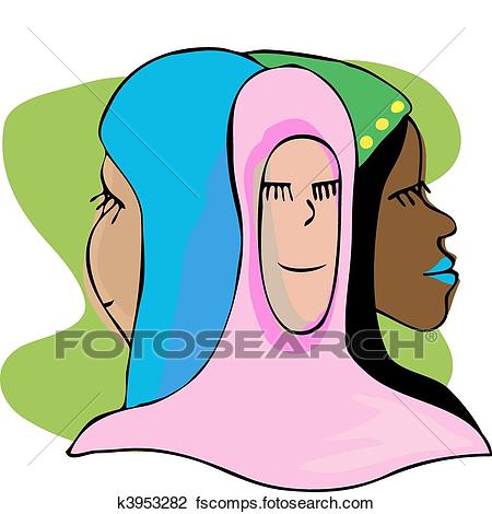 450x470 Clipart Of Three Serene Muslim Women In Meditation K3953282