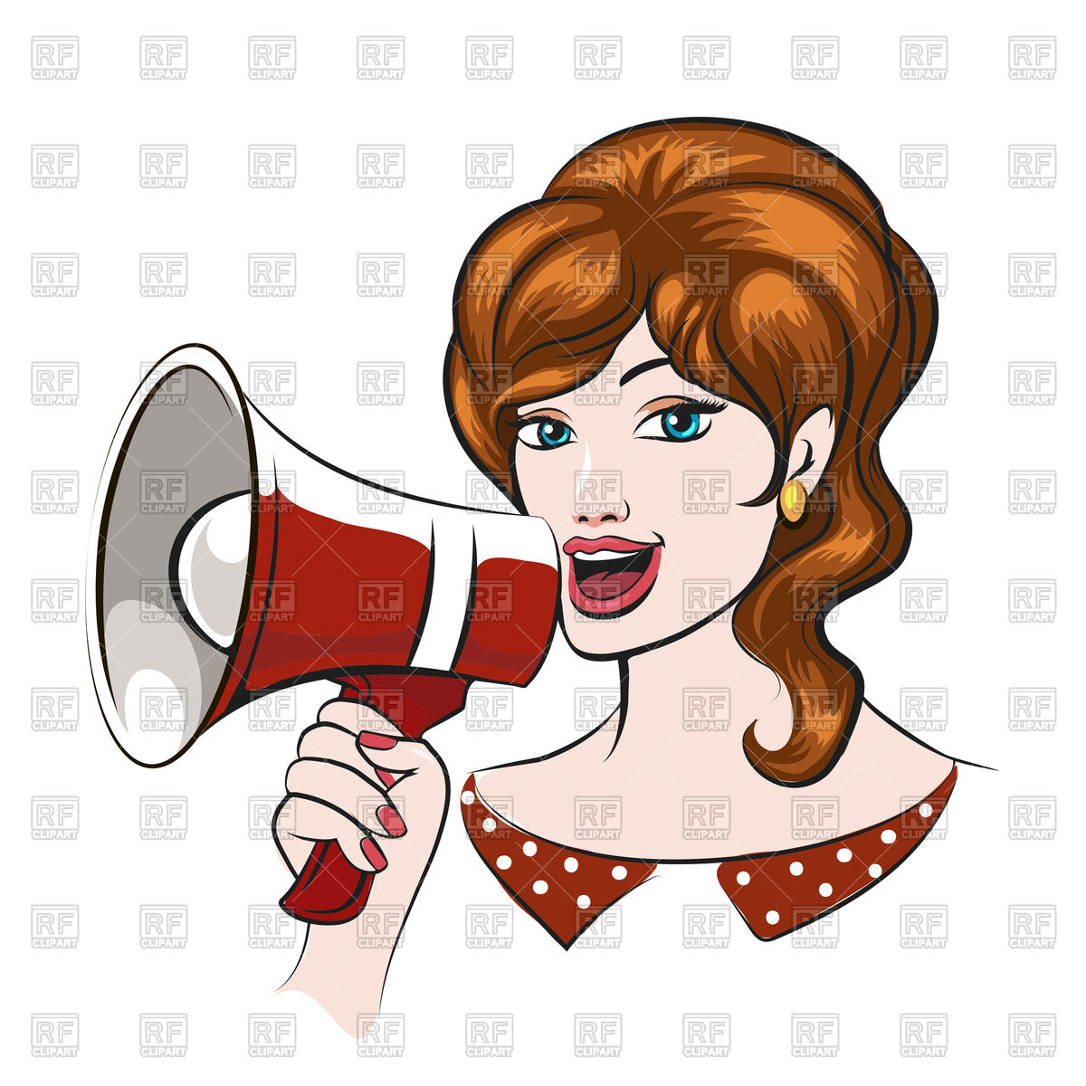 1200x1200 Beautiful Woman With Megaphone In Pin Up Style. Royalty Free
