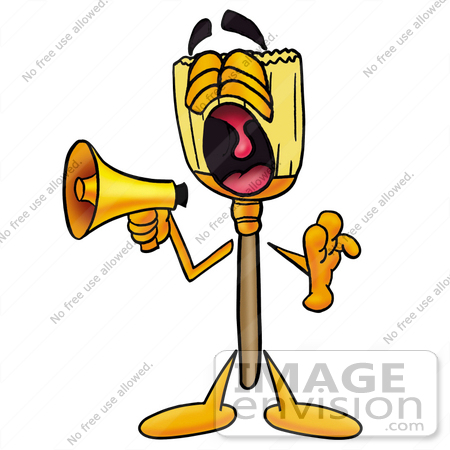 450x450 Clip Art Graphic Of A Straw Broom Cartoon Character Screaming Into
