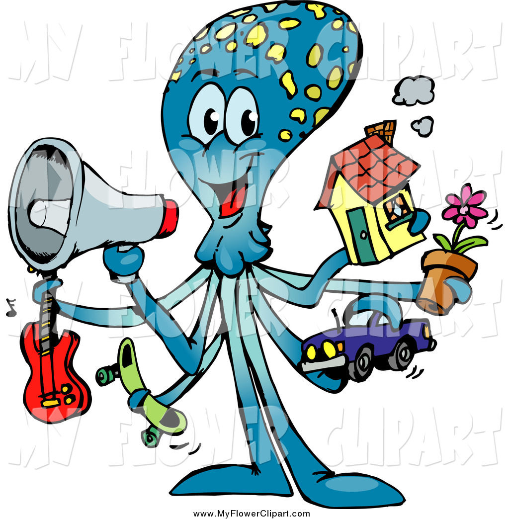 1024x1044 Clip Art Of A Happy Octopus Holding A Megaphone, Guitar