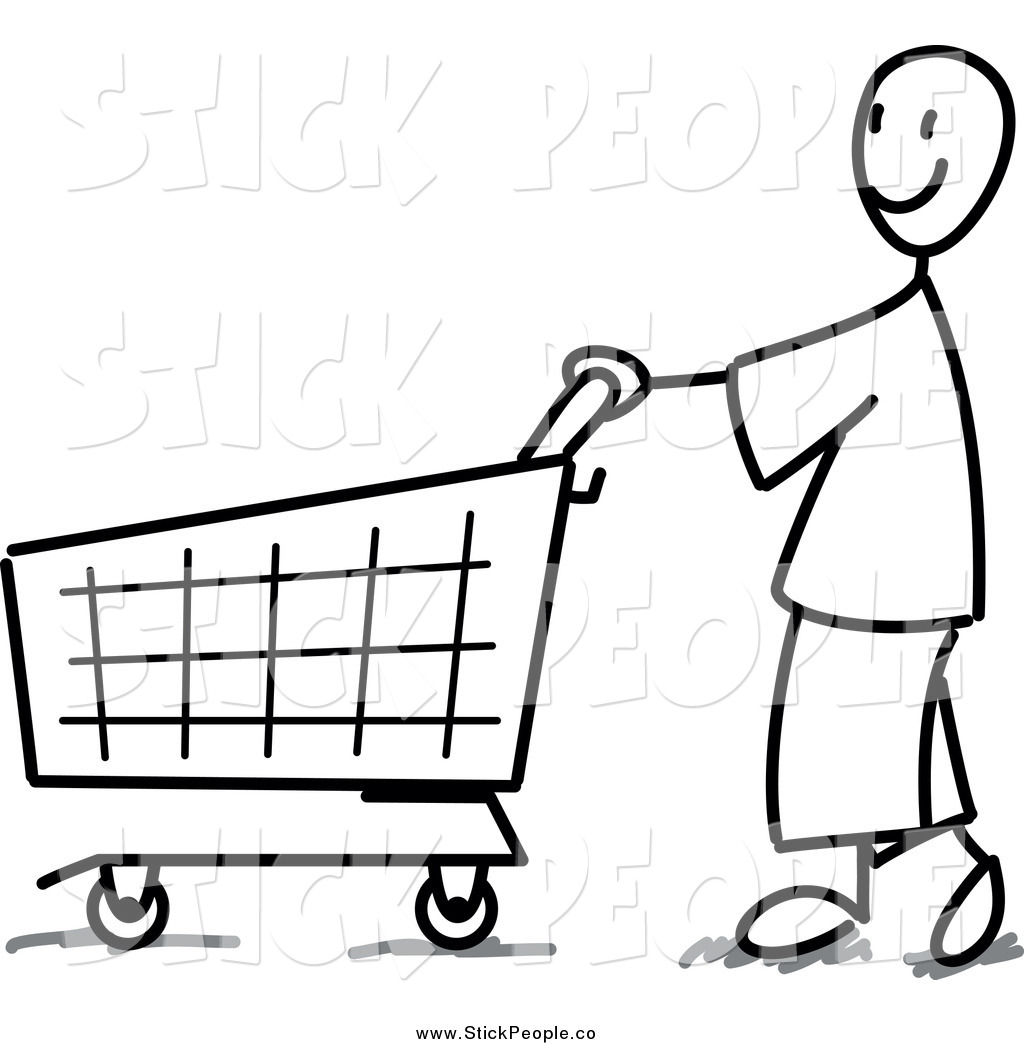 1024x1044 Vector Graphic Of A Black And White Stick Man Shopping By Frog974