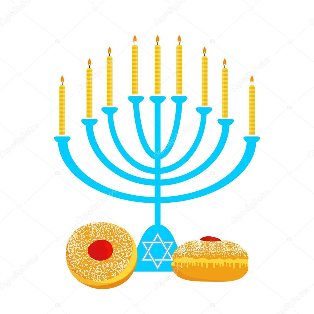 1024x1024 Hanukkah Menora With Candles And Traditional Donuts