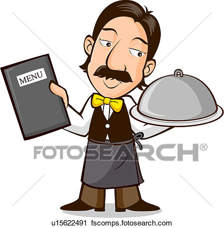 450x459 Clipart Of Waiter With Menu And Food U15622491
