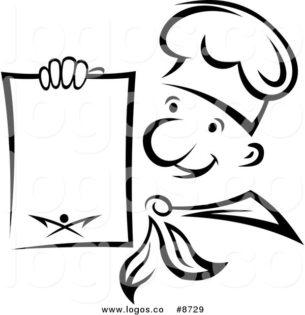 600x620 Royalty Free Vector Of A Black And White Chef Holding A Menu Logo