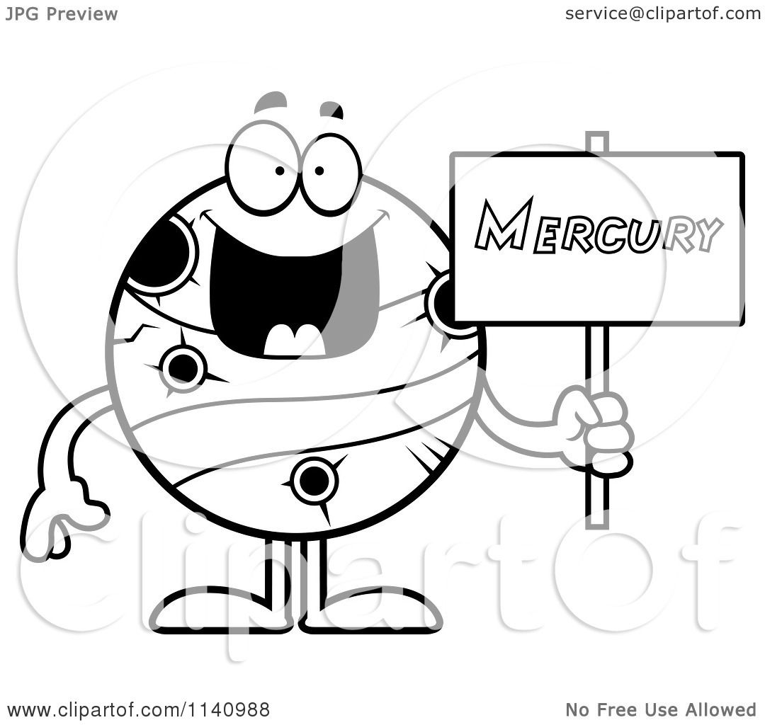 1080x1024 Cartoon Clipart Of A Black And White Planet Mercury Holding A Sign