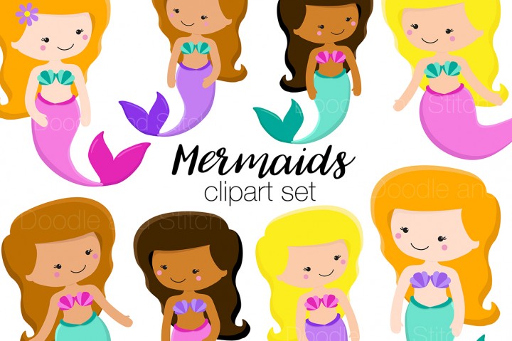 720x479 Cute Mermaids Clipart Set By Doodle Art