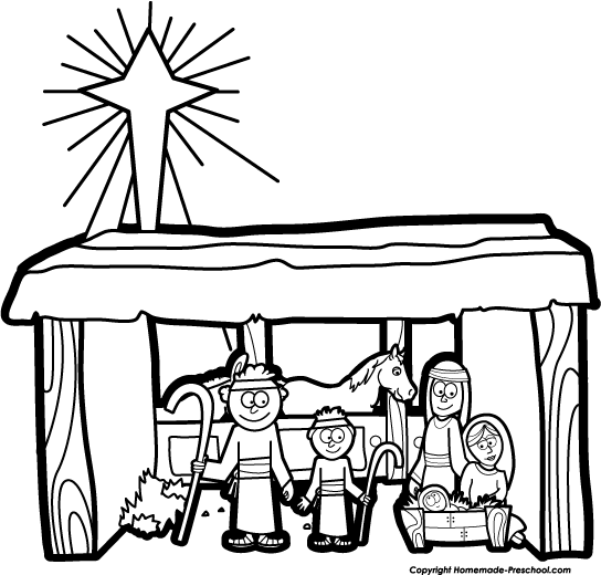 544x520 Black And White Nativity Clip Art Merry Christmas Amp Happy New