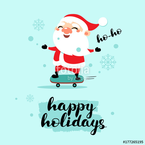 500x500 Happy Santa Claus On A Skateboard. Christmas Cartoon Vector
