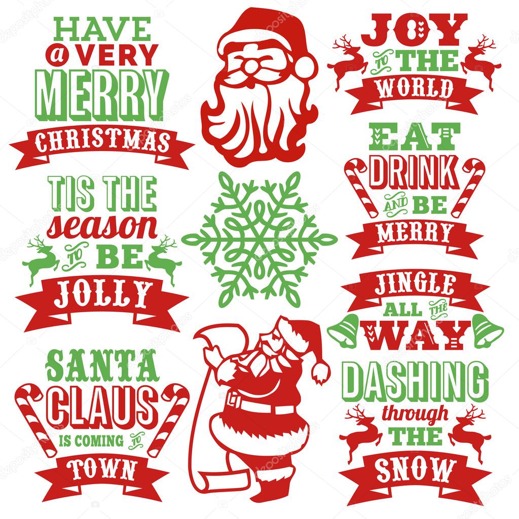 1024x1024 Vintage Paper Cut Christmas Word Art Set Stock Vector