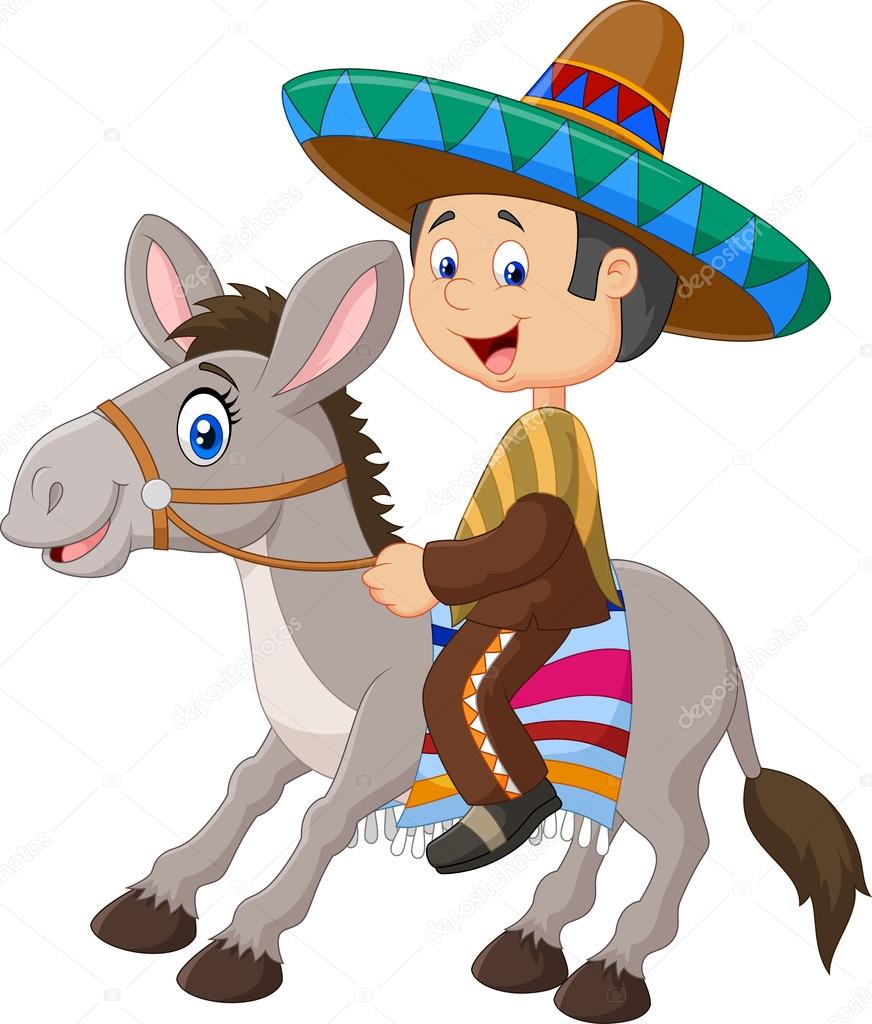 872x1024 Mexican Men Riding A Donkey Isolated On White Background Stock