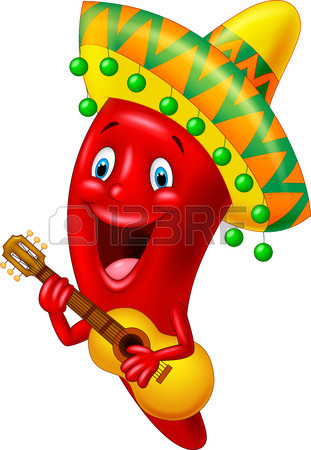 311x450 Mexican Hot Chili Pepper Incendiary Plays Guitar Royalty Free