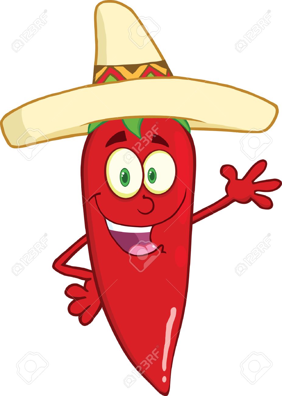 927x1300 Smiling Red Chili Pepper Cartoon Character With Mexican Hat Waving