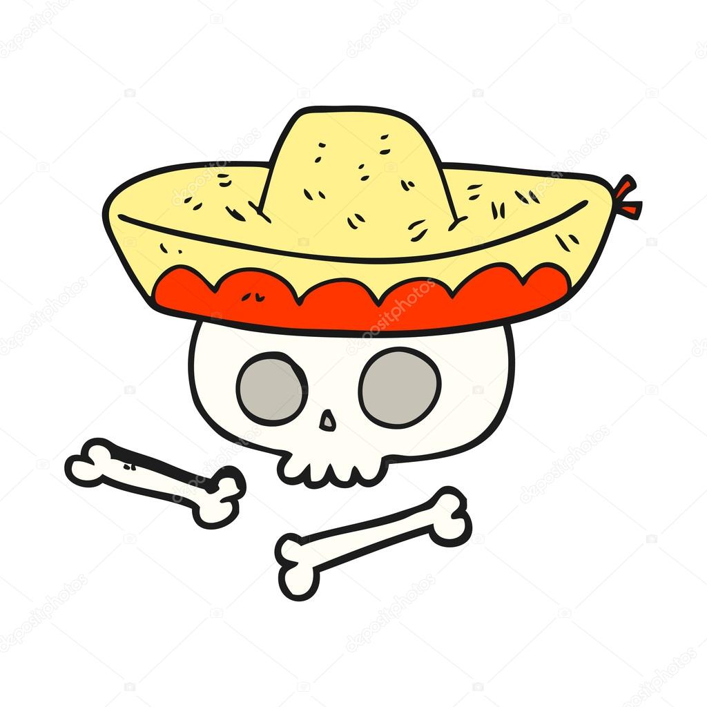 1024x1024 Cartoon Skull In Mexican Hat Stock Vector Lineartestpilot