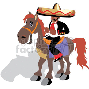 300x300 Royalty Free Mexican Man Wearing A Sombrero While Riding A Horse