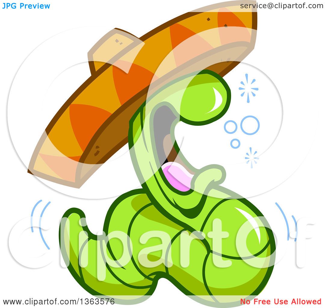 1080x1024 Clipart Of A Cartoon Drunk Tequila Worm Wearing A Mexican Sombrero