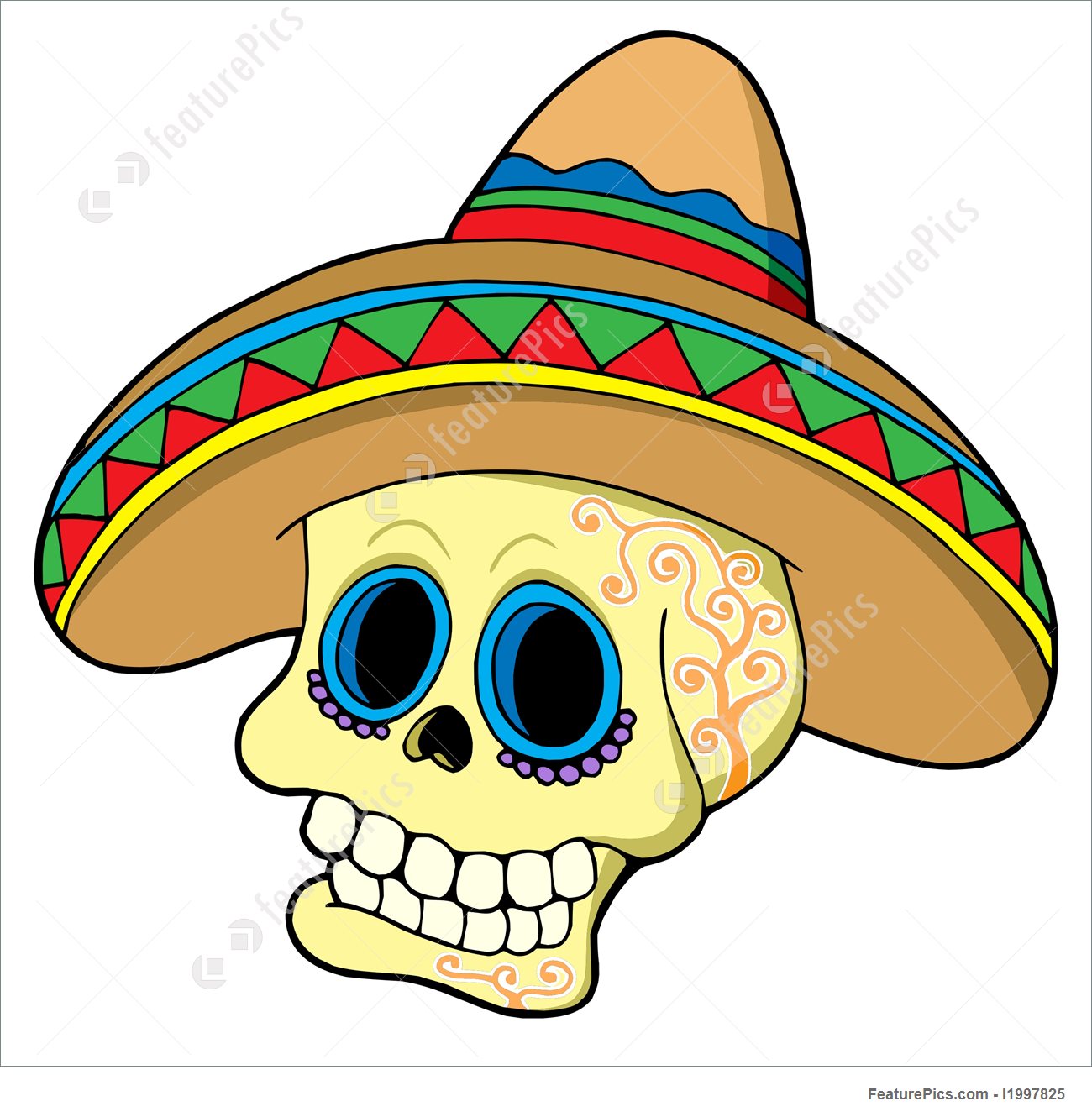 1300x1330 Illustration Of Mexican Skull In Sombrero