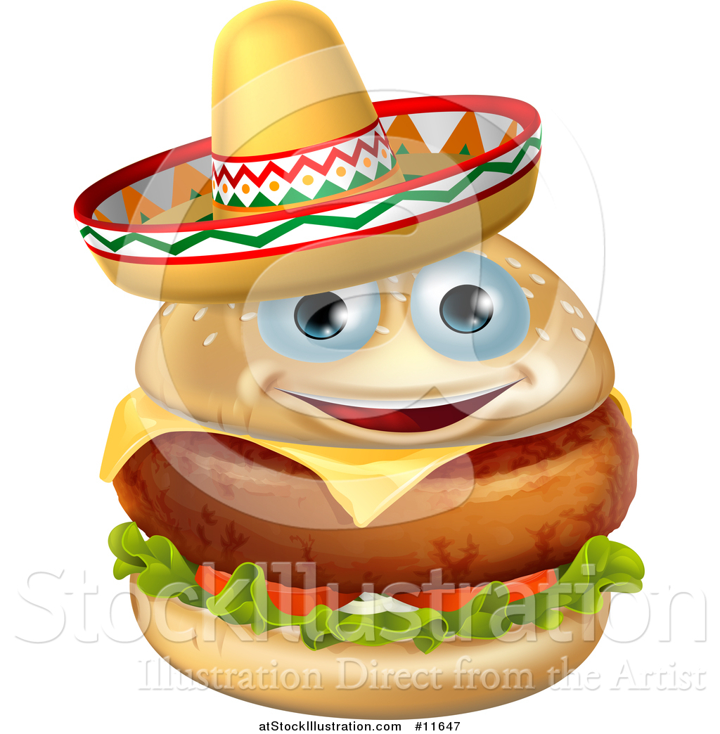 1024x1044 Vector Illustration Of A Cheeseburger Mascot Wearing A Mexican