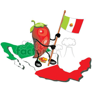 300x300 Royalty Free Red Chile Pepper Holding Mexican Flag Standing On