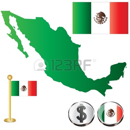 450x450 Vector Of Mexican Map With Flag And Mayan Pattern Isolated