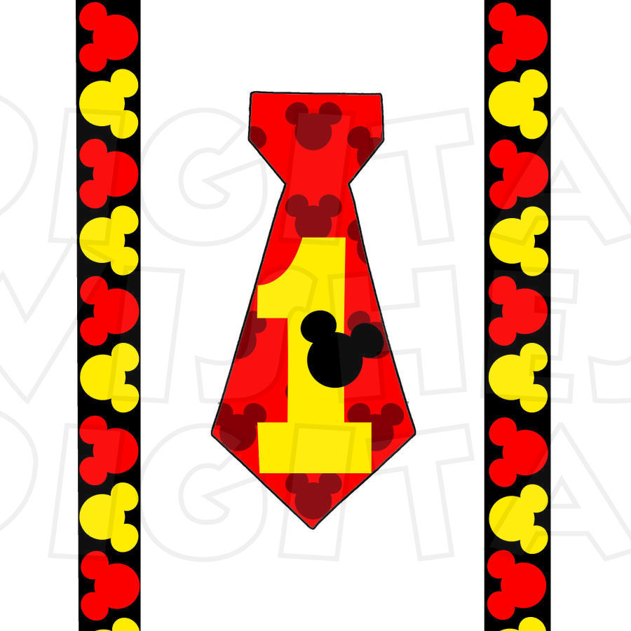 900x900 Mickey Mouse Tie And Suspenders Red Black Yellow 1st Birthday