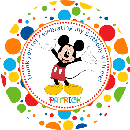 425x425 Personalised Kids Mickey Mouse Birthday Party Sticker Stickers