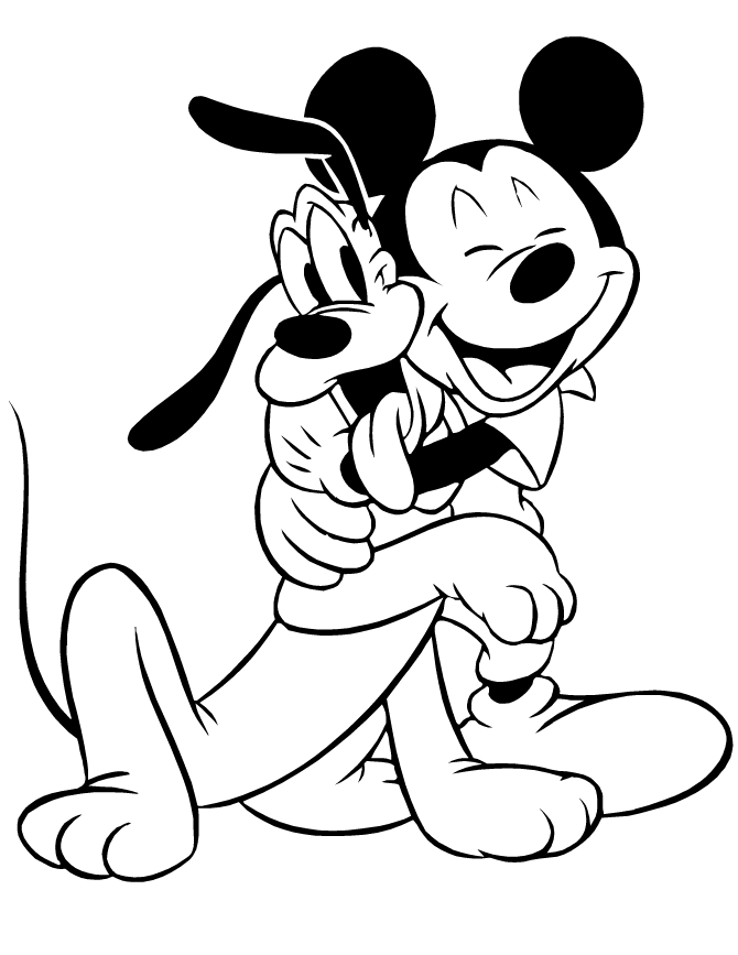 670x867 Mickey Mouse Hugging Pluto Dog Coloring Page Mickey Minnie Mouse