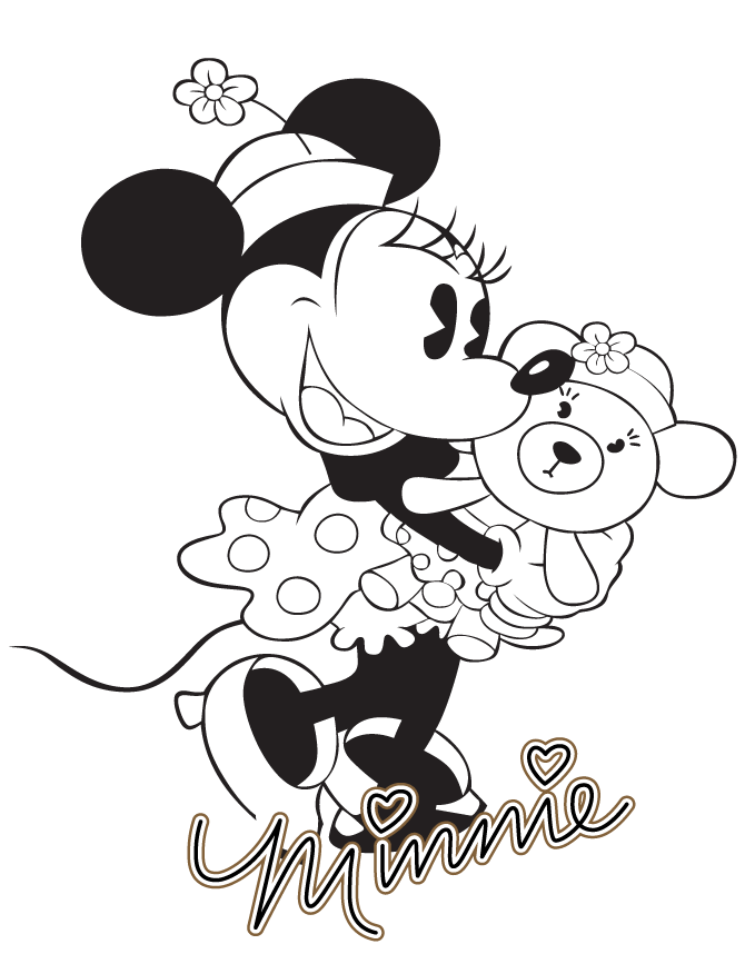 670x867 Classic Minnie Mouse With Teddy Bear Coloring Page H Amp M