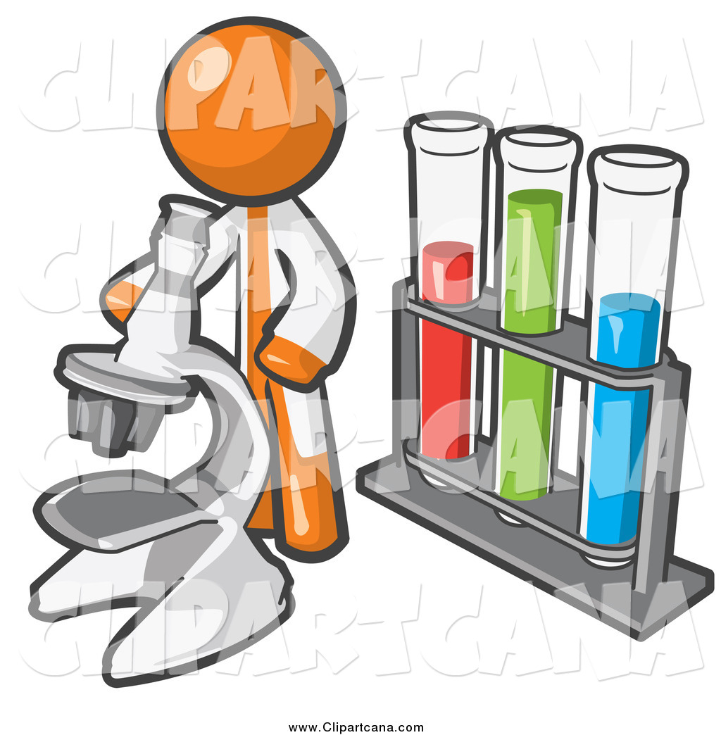 1024x1044 Clip Art Of A Orange Scientist Using A Microscope By Vials By Leo