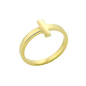300x300 Solid 10k Yellow Gold Mid Finger Band Sideways Cross