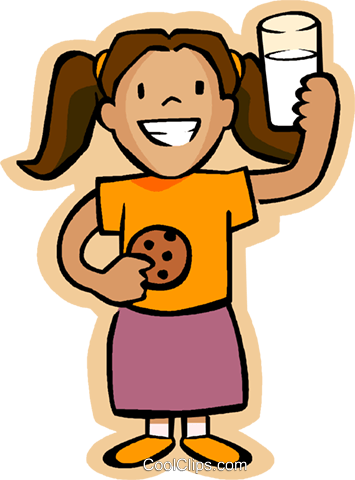 355x480 Little Girl With Milk And Cookie Royalty Free Vector Clip Art