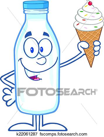 356x470 Clip Art Of Milk Bottle Holding A Ice Cream K22061287