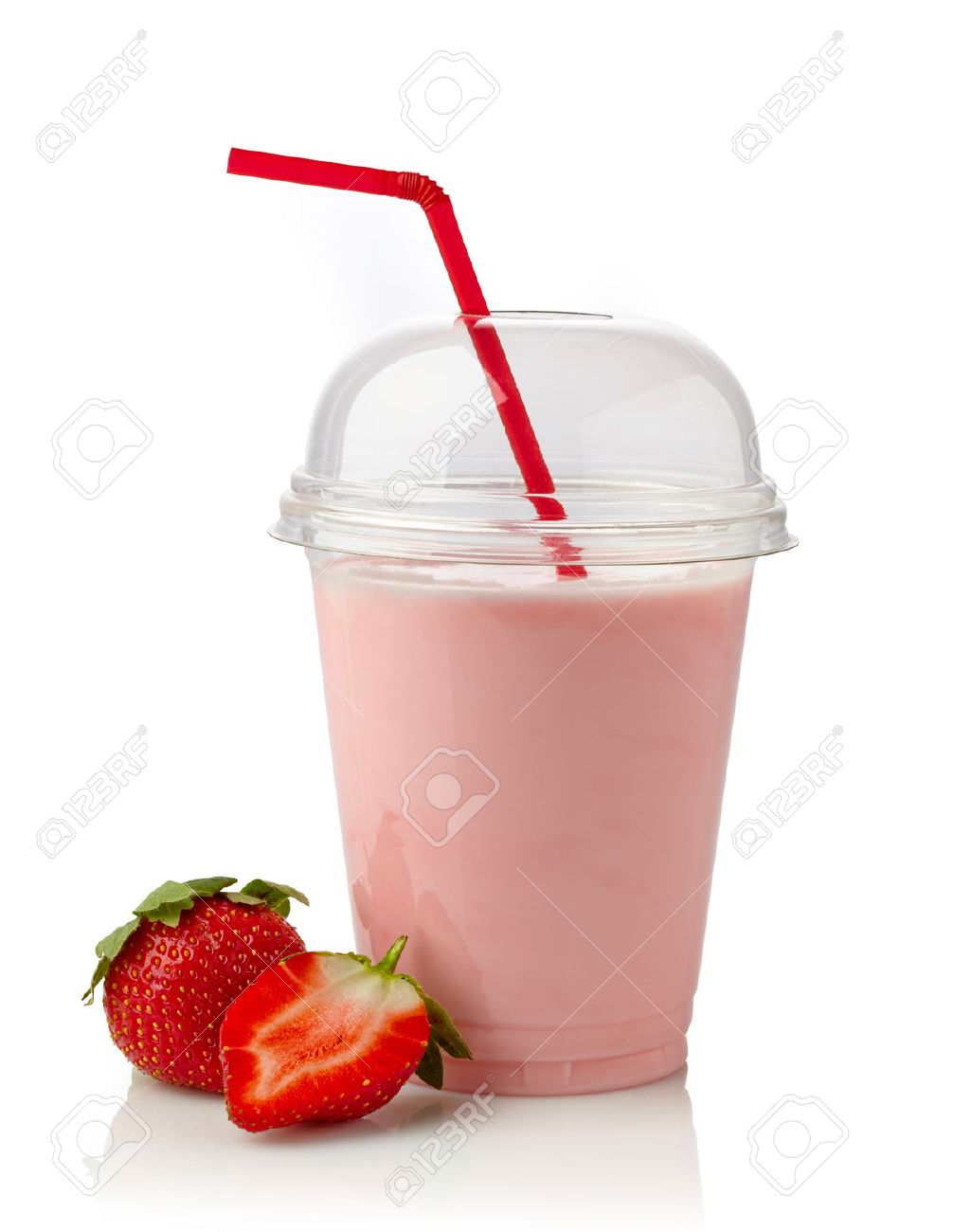 1007x1300 Glass Of Strawberry Milkshake On White Background Stock Photo