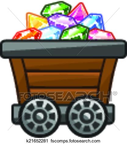 416x470 Clipart Of Mine Cart With Diamonds K21652281