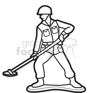 300x300 Royalty Free Black White Toy Mine Sweeper Soldier Illustration