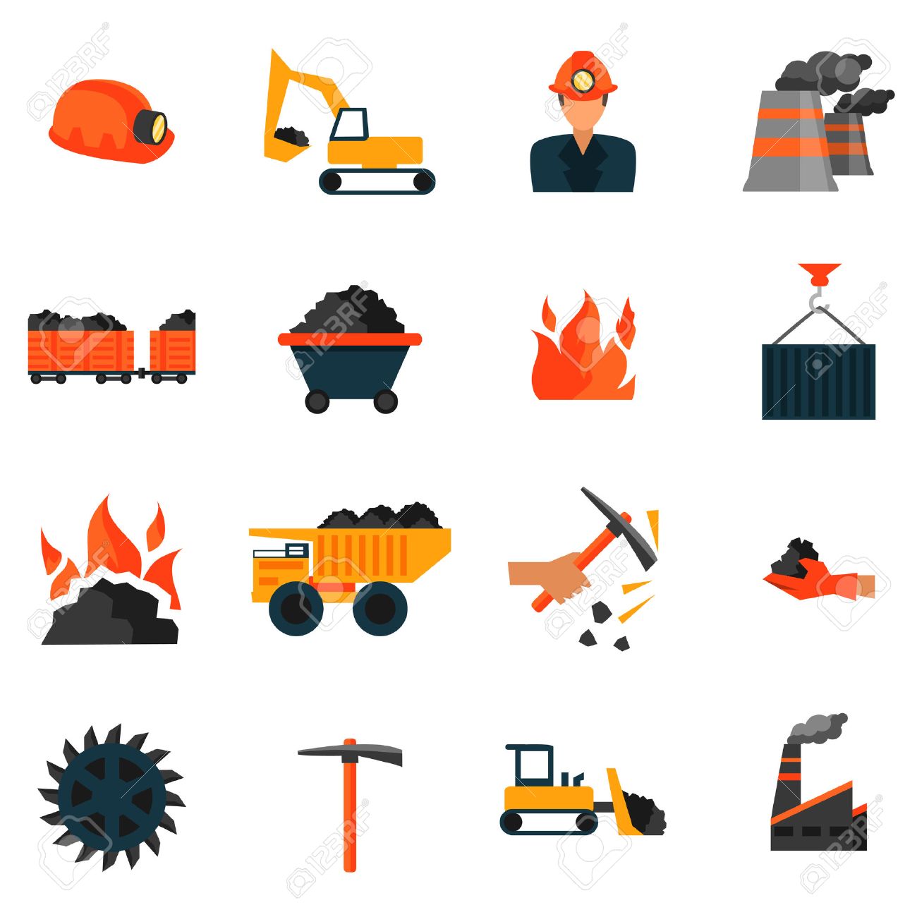 1300x1300 Coal Mining Factory Industry Icons Set Isolated Vector