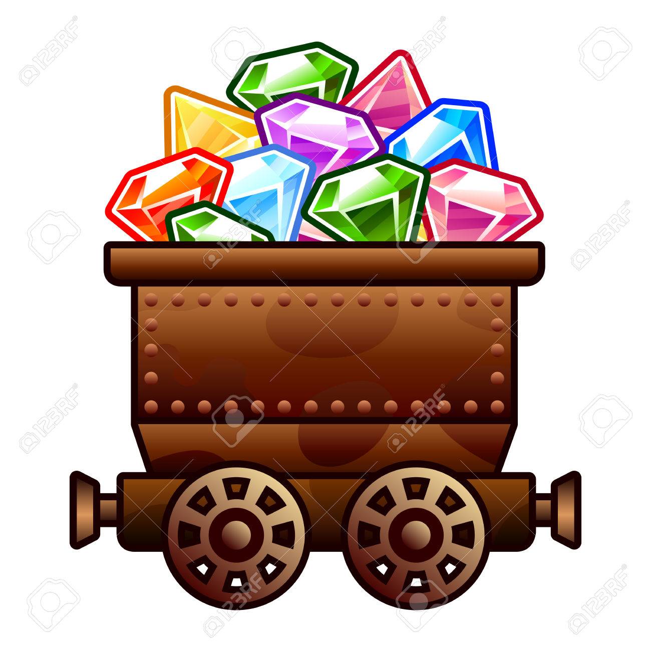 1300x1300 Iron Mine Cart With Diamonds For Your Designs Royalty Free