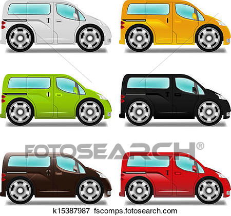 450x421 Clip Art Of Cartoon Minivan With Big Wheels, Six Different Colors