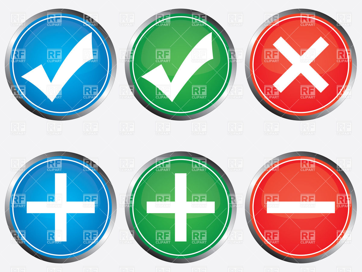 1200x900 Positive And Negative Buttons With Tick, Cross, Plus And Minus