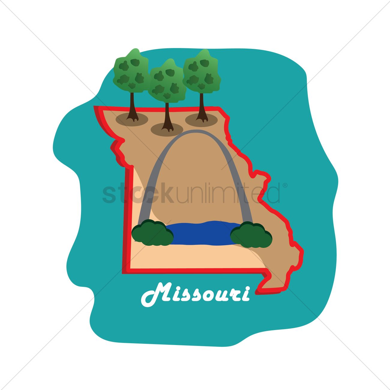 1300x1300 Missouri State Map With St Louis Gateway Arch Vector Image