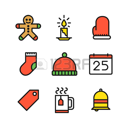 450x450 Set Of Nine Colored Outline Icons For Christmas With Snowman