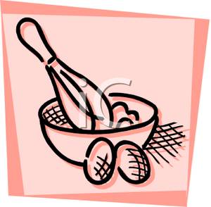 300x294 Free Clipart Image Two Eggs Next To A Mixing Bowl