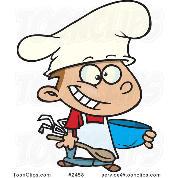 581x600 Cartoon Happy Chef Boy Holding A Mixing Bowl