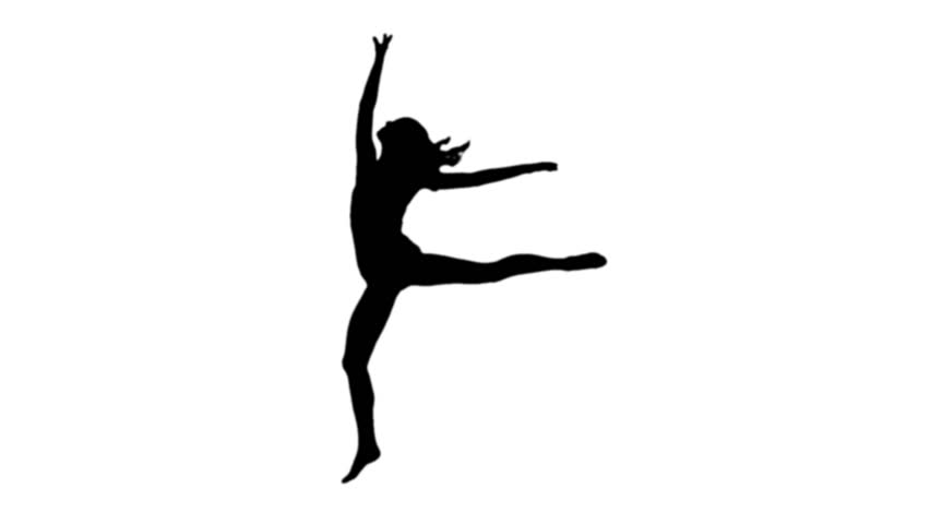 852x480 Ballerina Dancing In Black Silhouette On White Background Stock