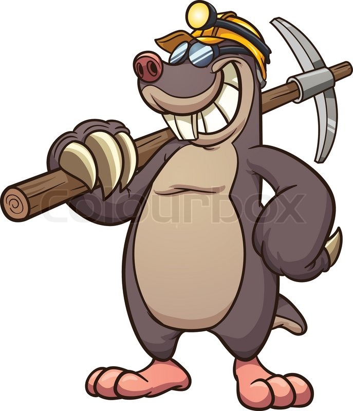 687x800 Cartoon Miner Mole With Pick Axe. Vector Clip Art Illustration
