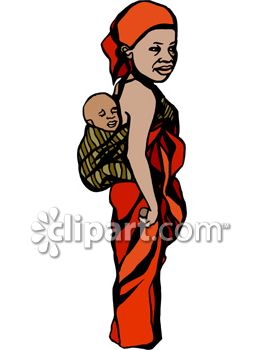 263x350 African Mother With Her Child On Her Back In A Kanga (Baby Sling