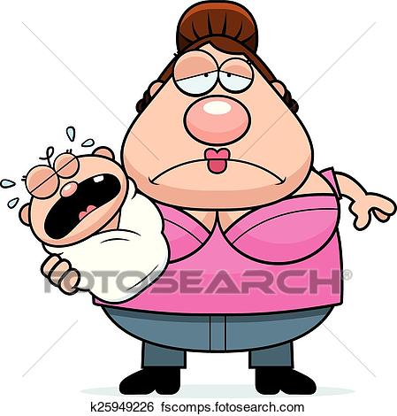 449x470 Clip Art Of Cartoon Tired Mom With Baby K25949226