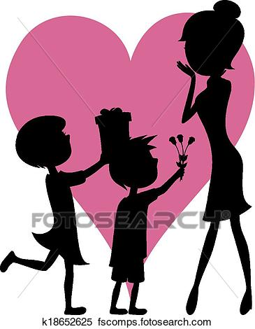 365x470 Clipart Of Surprise Mom! Son And Daughter K18652625