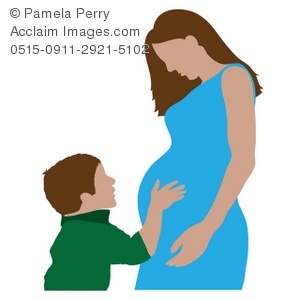 300x300 Clip Art Illustration Of A Pregnant Woman And Her Son