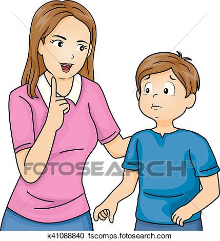 429x470 Clipart Of Kid Boy Mom Talk Discipline K41088840